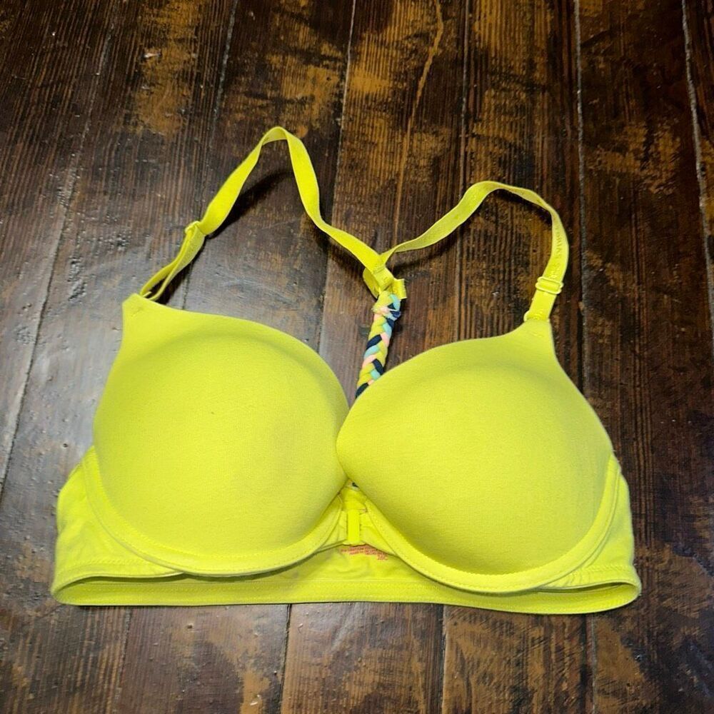 Victoria’s Secret Sexy plunge 36C yellow braided racerback bra